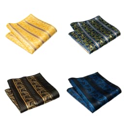 4pcs Men's Classic Pocket Square Towel Paisley Striped Handkerchief Suit Shirt Accessories Wedding Party Navy Red Hanky