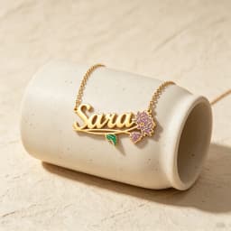 Freeteeme Personalized Custom Name Flower Necklace for Women Stainless Steel UV Print Birth Flower Chain Jewelry Birthday Gifts