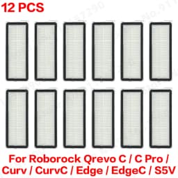 Roborock Qrevo C/C Pro/Curv/CurvC/Edge/EdgeC/S5V Compatible Main Side Brush, Mop Cloth, Dust Bag & Filter Set