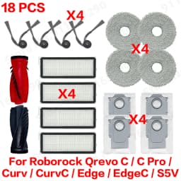 Roborock Qrevo C/C Pro/Curv/CurvC/Edge/EdgeC/S5V Compatible Main Side Brush, Mop Cloth, Dust Bag & Filter Set