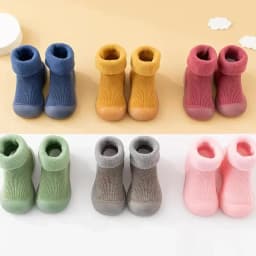 Baby Winter Booties Non-Slip Soft Sole Shoes with Cotton Socks Warm Fleece-Lined Infant First Walkers for Boys Girls 0-4T