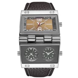 OULM 9525 Big Unique Design Male Watch Three Time Zone Unique Men's Military Watches Punk Style Leather Strap Wristwatch