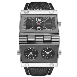 OULM 9525 Big Unique Design Male Watch Three Time Zone Unique Men's Military Watches Punk Style Leather Strap Wristwatch