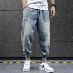 2024 New Hip Hop Harem Jeans Pants Men Loose Joggers Denim Casual Sweatpants Korea Ankle Length Trousers Streetwear Male Clothes