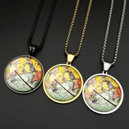 Vintage World Map Pendant Necklace For Women Men Stainless Steel Gold Color Window Travel Explorer Fashion Chain Jewelry Gifts