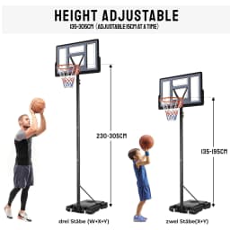 Basketball Hoop with Wheels Height Adjustable 305cm Fit Base Filled with Water and Sand For Kids and Adults Outdoor Indoor Use