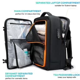 BANGE Anti-Theft Cabin Bag Wet And Dry Separation Travel Backpack for Men Women Hand Luggage 15.6 inch Laptop Backpacks for Male