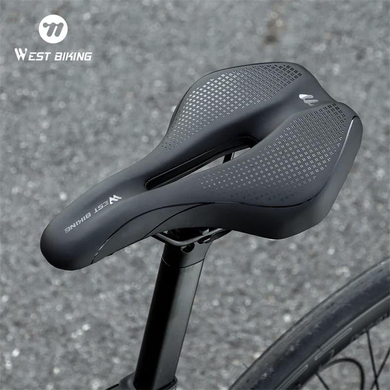 WEST BIKING Bicycle Saddle Hollow Breathable Comfortable Cycling Seat Shock Absorption Non-slip PU Leather for MTB Road Bike