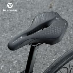 WEST BIKING Bicycle Saddle Hollow Breathable Comfortable Cycling Seat Shock Absorption Non-slip PU Leather for MTB Road Bike