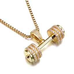 VANAXIN Iced Out Barbell Dumbbell Pendant Men's Hip Hop Fitness Bodybuilding Necklace Women's Gym Casual Sports Jewelry