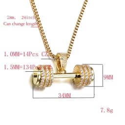 VANAXIN Iced Out Barbell Dumbbell Pendant Men's Hip Hop Fitness Bodybuilding Necklace Women's Gym Casual Sports Jewelry
