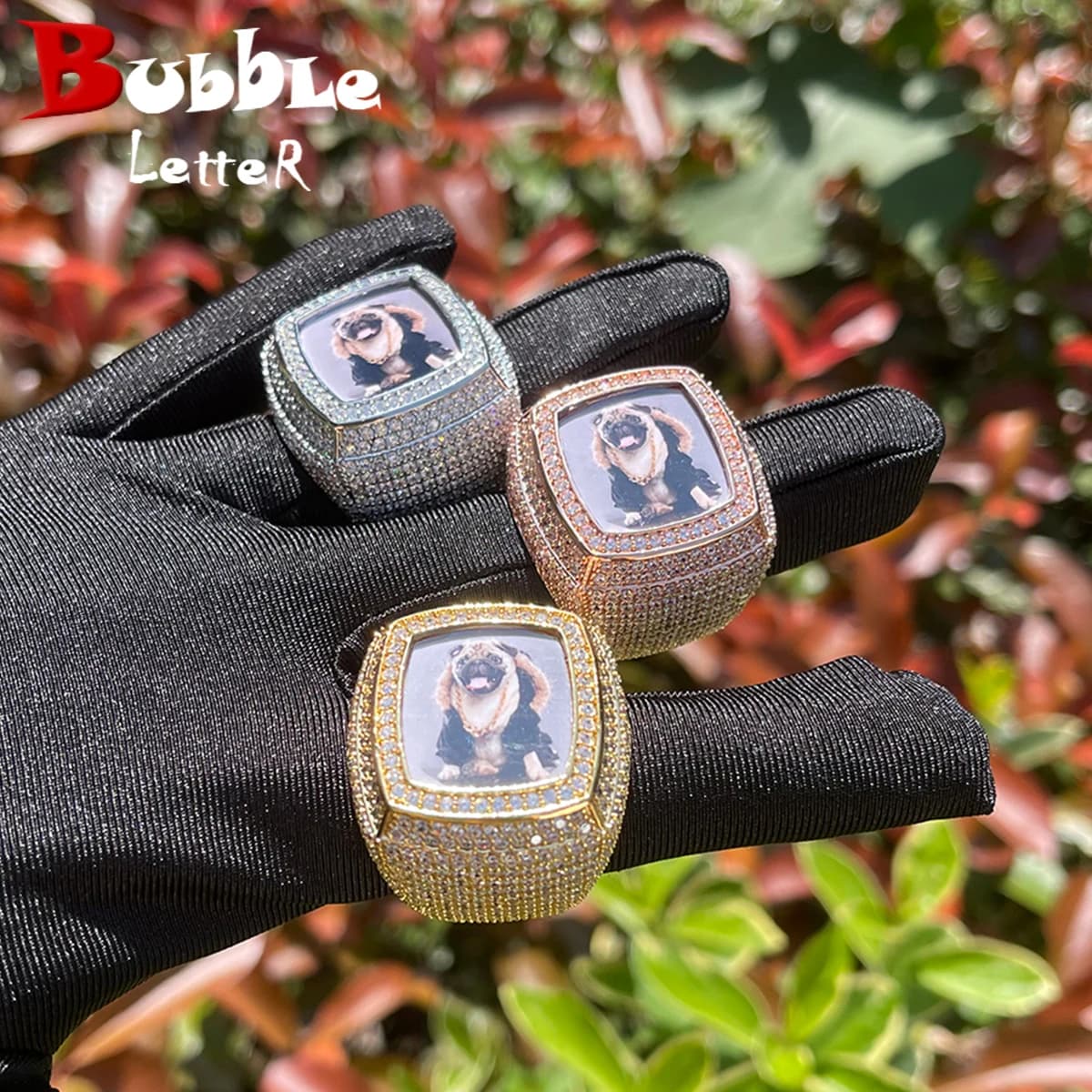 Bubble Letter Custom Photo Ring for Men Iced Out Prong Setting Hip Hop Jewelry 2023 Trend