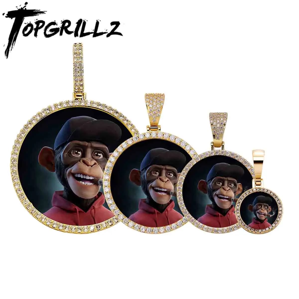 TOPGRILLZ Oversize Large/Small Round Custom Photo NFT Necklace For Digital Art and CryptoArt Couple Pendant Hip Hop Jewelry Gift