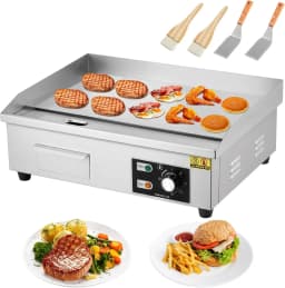 Tacleekii 14in 21in 28.7in Commercial Electric Griddle Stainless Steel Flat Top Grill, 122-572℉ Adjustable Temp, Countertop BBQ Teppanyaki Grill with Shovels & Brushes for Home & Restaurant