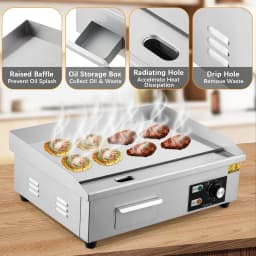 Tacleekii 14in 21in 28.7in Commercial Electric Griddle Stainless Steel Flat Top Grill, 122-572℉ Adjustable Temp, Countertop BBQ Teppanyaki Grill with Shovels & Brushes for Home & Restaurant