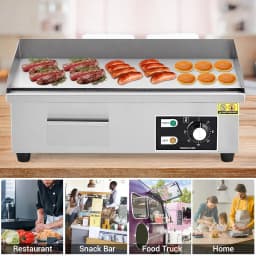 Tacleekii 14in 21in 28.7in Commercial Electric Griddle Stainless Steel Flat Top Grill, 122-572℉ Adjustable Temp, Countertop BBQ Teppanyaki Grill with Shovels & Brushes for Home & Restaurant