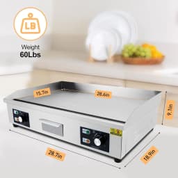 Tacleekii 14in 21in 28.7in Commercial Electric Griddle Stainless Steel Flat Top Grill, 122-572℉ Adjustable Temp, Countertop BBQ Teppanyaki Grill with Shovels & Brushes for Home & Restaurant