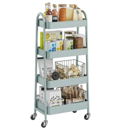 MCQ 4 Tiers Mobile Metal Frame Kitchen Cart Rolling Storage Shelf with Lockable Caster Wheels Organization Utility Cart for Livingroom Kitchen Narrow Places 