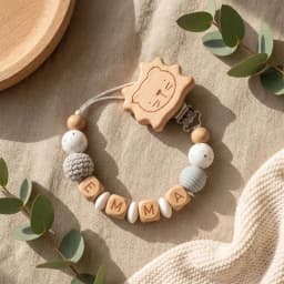 Personalized Pacifier Clip Custom Name Silicone Wooden Beads Baby Teether Chain Soother Holder BPA Free Newborn Baby Shower Gift