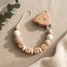 Personalized Pacifier Clip Custom Name Silicone Wooden Beads Baby Teether Chain Soother Holder BPA Free Newborn Baby Shower Gift