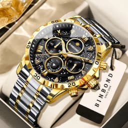 BINBOND Orginal Brand Quartz Watches For Men Luxury Luminous Stainless Steel Chronograph Men's Watch Hombre Elegante Reloj