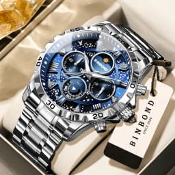BINBOND Orginal Brand Quartz Watches For Men Luxury Luminous Stainless Steel Chronograph Men's Watch Hombre Elegante Reloj