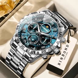 BINBOND Orginal Brand Quartz Watches For Men Luxury Luminous Stainless Steel Chronograph Men's Watch Hombre Elegante Reloj