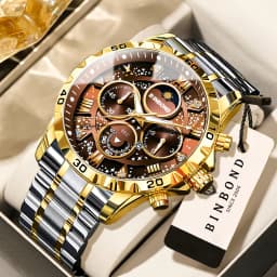 BINBOND Orginal Brand Quartz Watches For Men Luxury Luminous Stainless Steel Chronograph Men's Watch Hombre Elegante Reloj