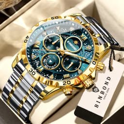 BINBOND Orginal Brand Quartz Watches For Men Luxury Luminous Stainless Steel Chronograph Men's Watch Hombre Elegante Reloj