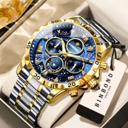 BINBOND Orginal Brand Quartz Watches For Men Luxury Luminous Stainless Steel Chronograph Men's Watch Hombre Elegante Reloj