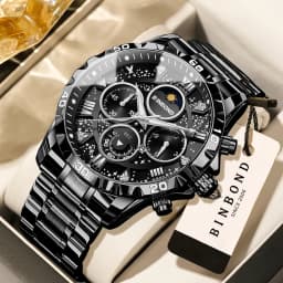 BINBOND Orginal Brand Quartz Watches For Men Luxury Luminous Stainless Steel Chronograph Men's Watch Hombre Elegante Reloj