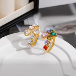 Waterproof Luxury Cubic Zirconia Heart Stainless Steel Open Ring for Women Luxury Gold Color Adjustable Charm Fashion Jewelry