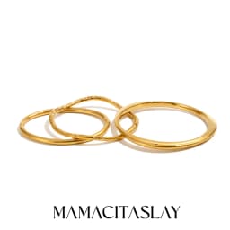 MamacitaSlay 316L Stainless Steel Stackable Hammered Textured Thin Smooth Bracelet 18K Gold Plated Waterproof Women Jewelry Gift