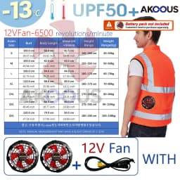 AKOOUS 6500 RPM 12V/5V USB 3-Fans Cooling Vest Air Conditioned Clothes Men Women Outdoor Work Fishing Body Cooling Jacket