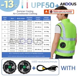 AKOOUS 6500 RPM 12V/5V USB 3-Fans Cooling Vest Air Conditioned Clothes Men Women Outdoor Work Fishing Body Cooling Jacket