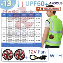 AKOOUS 6500 RPM 12V/5V USB 3-Fans Cooling Vest Air Conditioned Clothes Men Women Outdoor Work Fishing Body Cooling Jacket