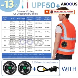 AKOOUS 6500 RPM 12V/5V USB 3-Fans Cooling Vest Air Conditioned Clothes Men Women Outdoor Work Fishing Body Cooling Jacket