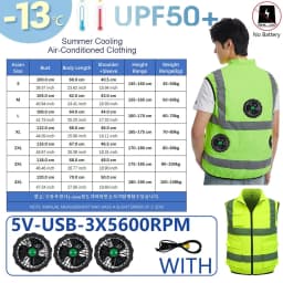 AKOOUS 6500 RPM 12V/5V USB 3-Fans Cooling Vest Air Conditioned Clothes Men Women Outdoor Work Fishing Body Cooling Jacket