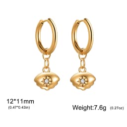 Skyrim Heart Star Shell Flower Clear Zircon Drop Earring Stainless Steel Gold Color Minimalist Hoop Earrings Women Jewelry Gift