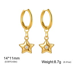 Skyrim Heart Star Shell Flower Clear Zircon Drop Earring Stainless Steel Gold Color Minimalist Hoop Earrings Women Jewelry Gift
