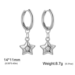 Skyrim Heart Star Shell Flower Clear Zircon Drop Earring Stainless Steel Gold Color Minimalist Hoop Earrings Women Jewelry Gift