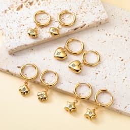 Skyrim Heart Star Shell Flower Clear Zircon Drop Earring Stainless Steel Gold Color Minimalist Hoop Earrings Women Jewelry Gift