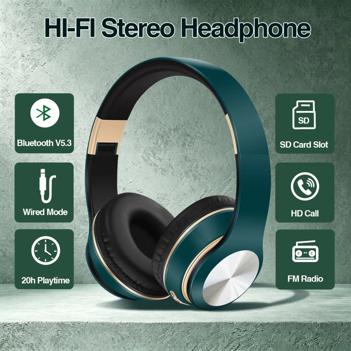 Wireless Bluetooth Headphones Noise Cancellation Headset Foldable Sport Earphone Game Headset with Microphone HI-FI Stereo Sound