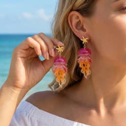 Vacation Sweet Drop Earrings For Women Starfish Gradient Jellyfish Acrylic Lightweight Beachwear Jewelry