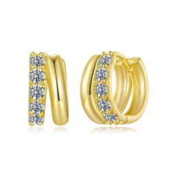 WOSTU Double-layer Moissanite Huggies Earrings For Women , 925 Sterling Silver 18K Gold Diamond Cut Sparkling Circle Earrings