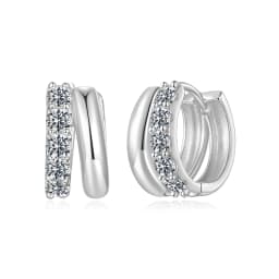 WOSTU Double-layer Moissanite Huggies Earrings For Women , 925 Sterling Silver 18K Gold Diamond Cut Sparkling Circle Earrings