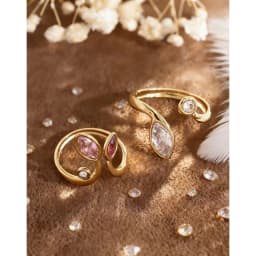 YACHAN New In Zircon Crystal Leaf Stainless Steel Rings for Women Chic Exquisite 18K Gold Plated Waterproof Jewelry
