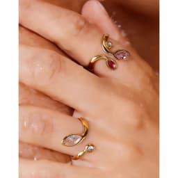 YACHAN New In Zircon Crystal Leaf Stainless Steel Rings for Women Chic Exquisite 18K Gold Plated Waterproof Jewelry