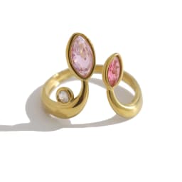 YACHAN New In Zircon Crystal Leaf Stainless Steel Rings for Women Chic Exquisite 18K Gold Plated Waterproof Jewelry