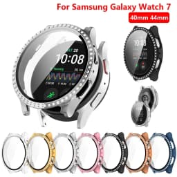 Diamond Bling Case for Galaxy Watch Samsung Galaxy Watch 7/FE 40mm 44mm, Tempered Glass Bumper Cover for Watch 4 5 6 Accessories